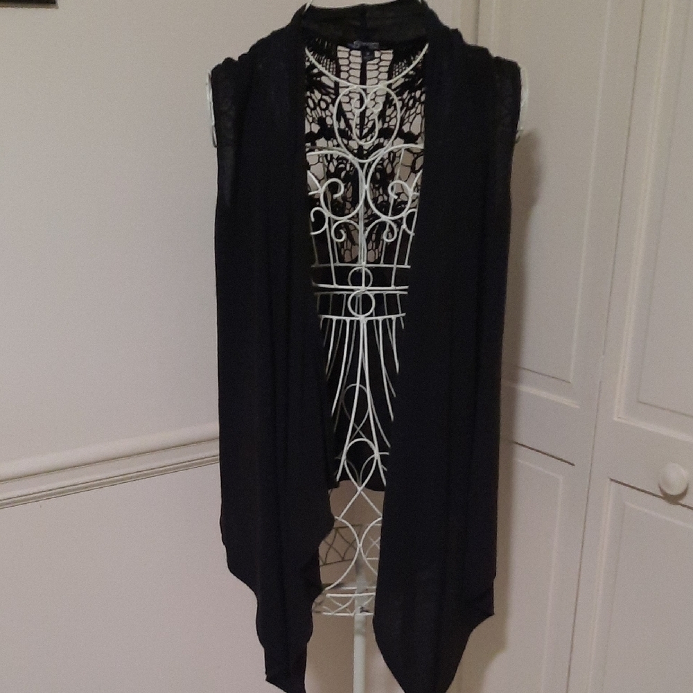 Sharagano Black Shrug Sweater with Waterfall Hem